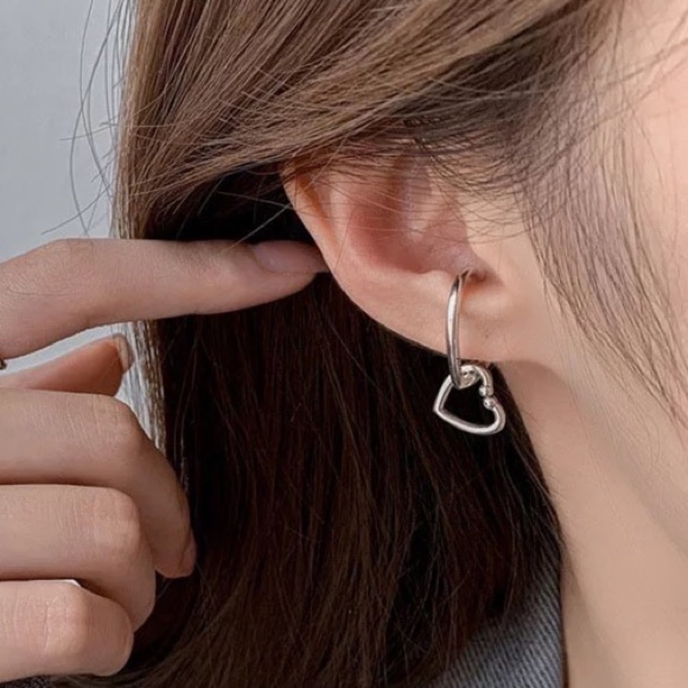 New Sterling Silver 925 Double Heart Cuff Earring